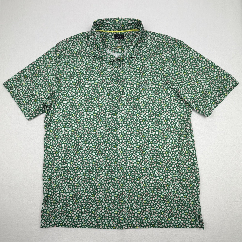 Greg Norman ML75 Play Dry Mens Large Green Floral Golf Polo Shirt Short Sleeve